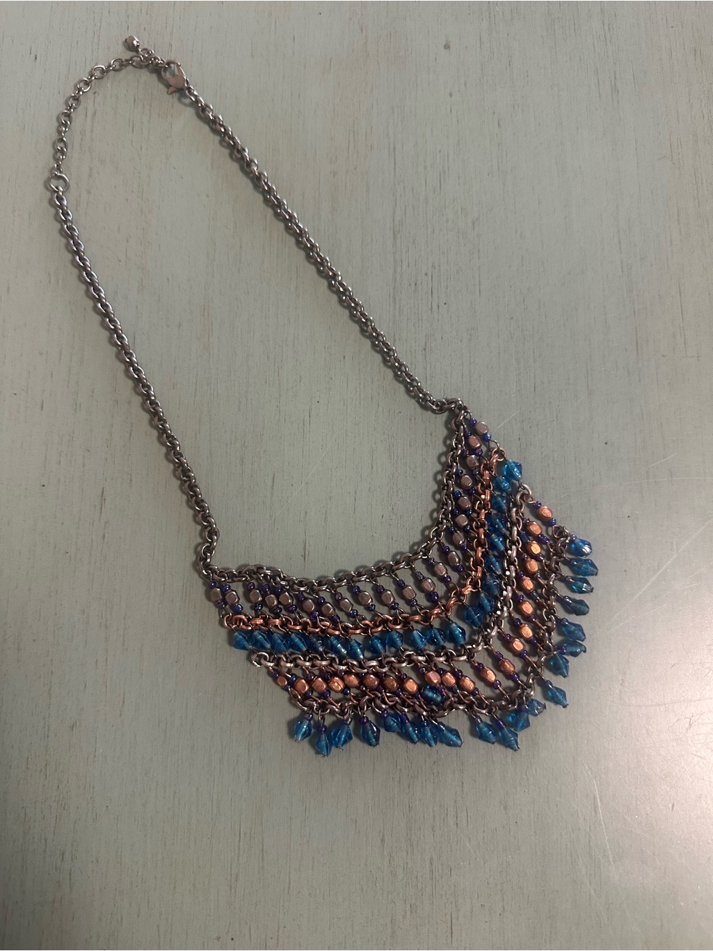 Pacsun Blue And Copper Fringe Bib Necklace